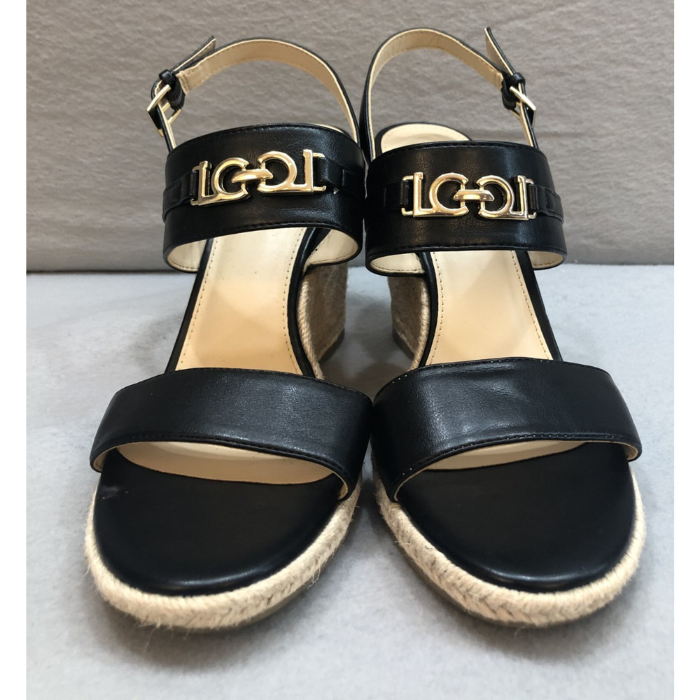 Black Espadrille Sz 9 Wedge Sandals Mediterranean Inspired Summer Liz Claiborne